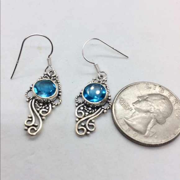 💎🌀BLUE TOPAZ STERLING SILVER EARRINGS - Picture 5 of 5